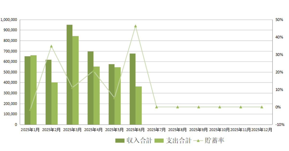2025年6月時点の年間収支表貯蓄率